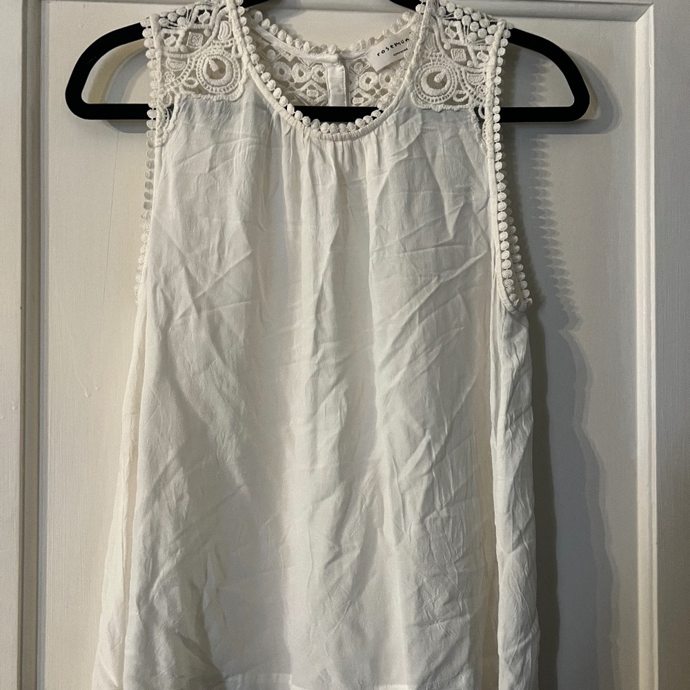 White Button Back Tank